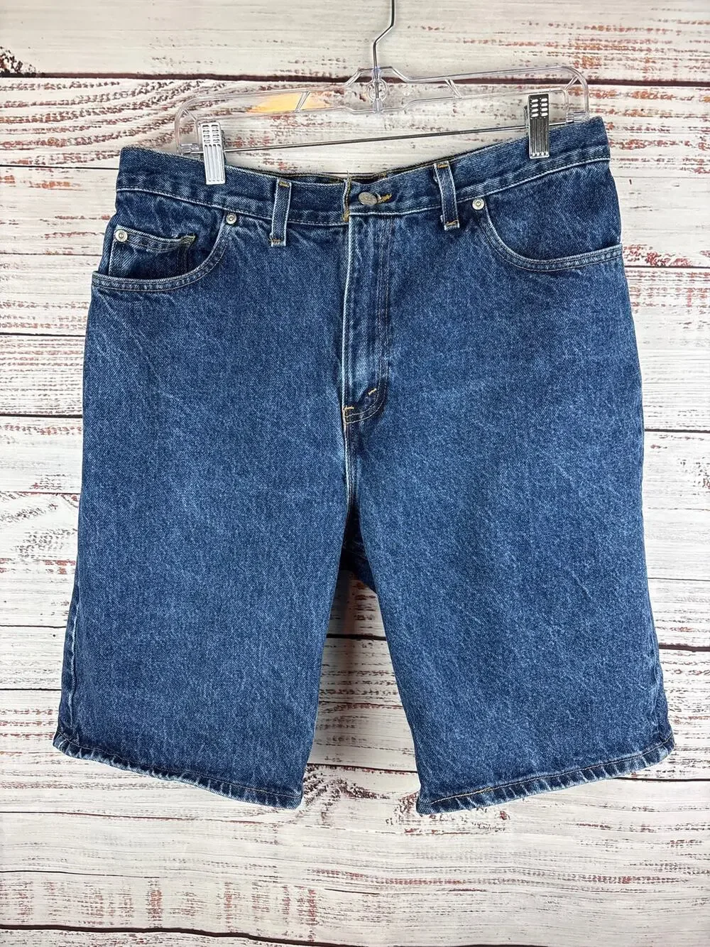 Y2K Faded Glory Medium Wash Blue Denim Jean Shorts Jorts Baggy Utility Mens 34